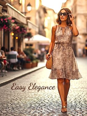 Monograph Gold & Mocha Wild Chic Snakeskin Halter Dress - Size Small Petite SP